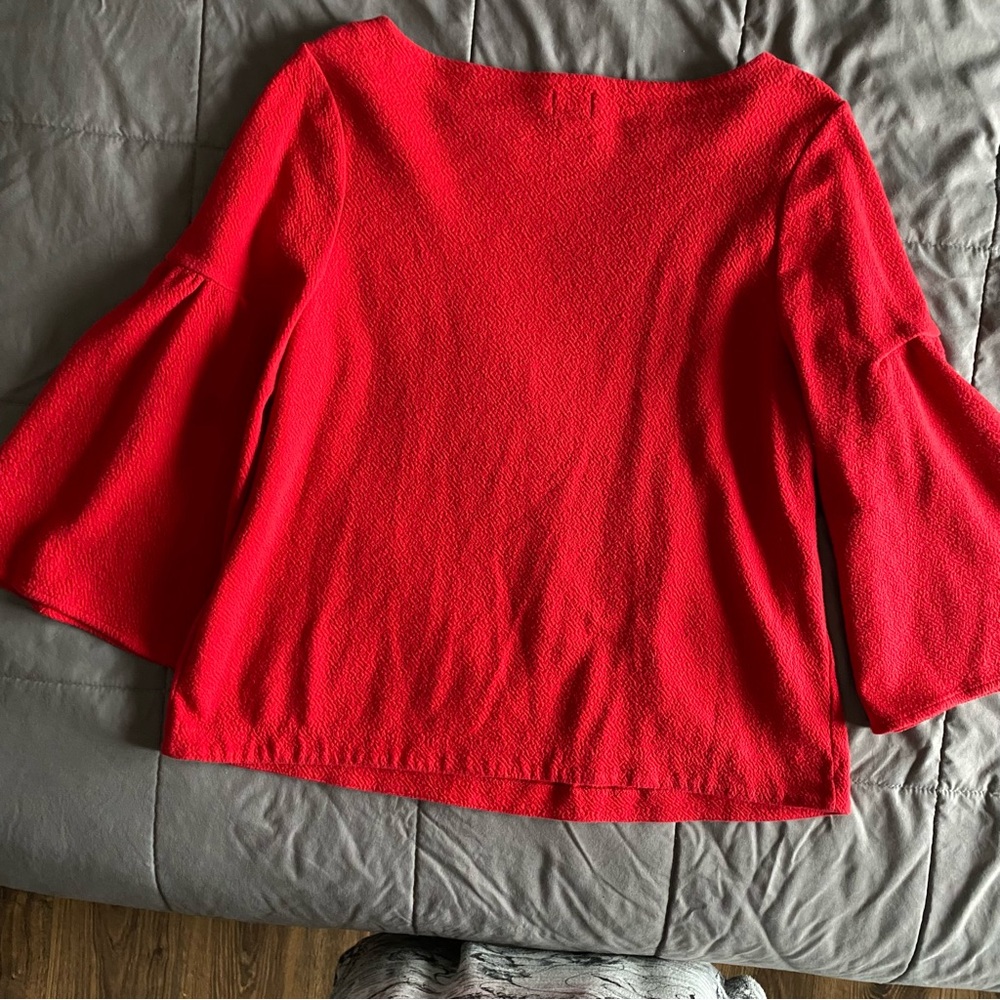 A New Day Women’s XL Red Bell 3/4 Sleeve Peplum Shirt Valentine’s Christmas - Picture 5 of 8